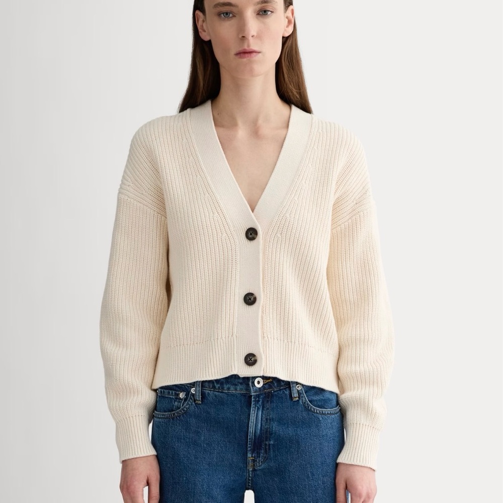 Everlane Cream Cardigan Sweater V-Neck Cropped